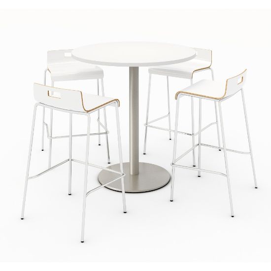 Picture of KFI Studios Round Bistro Pedestal Table With 4 Stacking Bar Stools, White