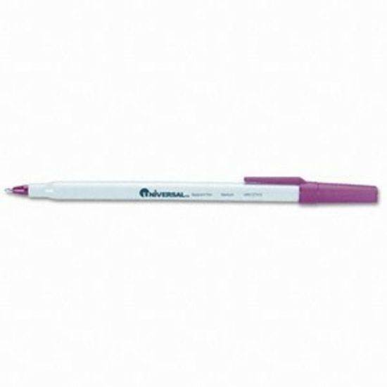 Picture of Universal Economy Stick Ballpoint Pens, Pack Of 12, Bold Point, 1.0 mm, Gray Barrel, Red Ink