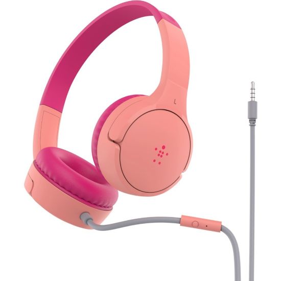 Picture of Belkin SoundForm Mini Wired On-Ear Headphones for Kids - Stereo - Mini-phone (3.5mm) - Wired - On-ear, Over-the-head - Binaural - Ear-cup - 4 ft Cable - Pink