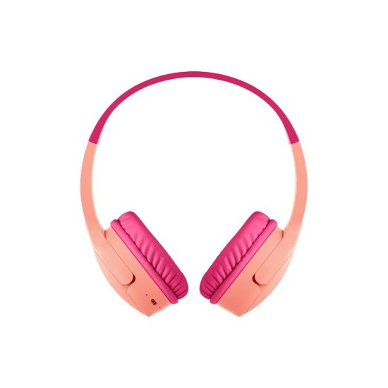 Picture of Belkin SoundForm Mini Wireless On-Ear Headphones for Kids - Stereo - Mini-phone (3.5mm) - Wired/Wireless - Bluetooth - 30 ft - On-ear, Over-the-head, Over-the-ear - Binaural - Ear-cup - 4 ft Cable - Pink