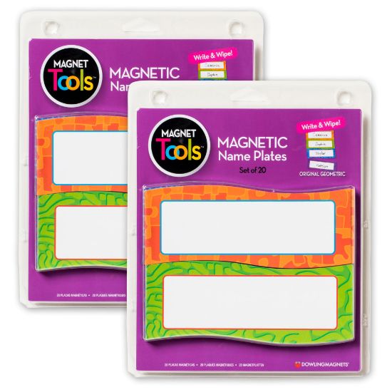 Picture of Dowling Magnets Magnetic Name Plates, 5inH x 2inW x 1/16inD, Multicolor, 20 Nameplates Per Pack, Set Of 2 Packs