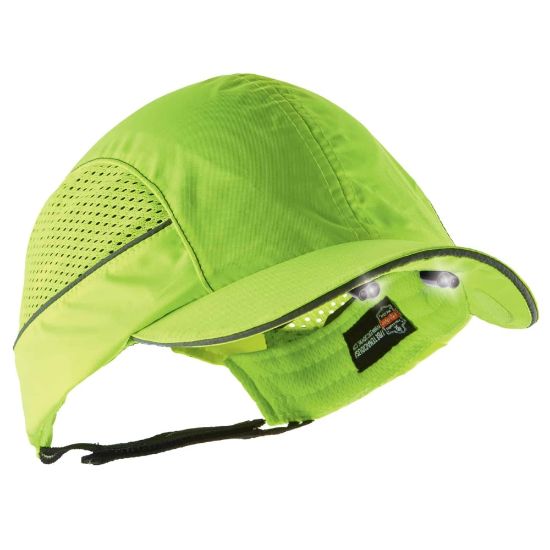 Picture of Ergodyne Skullerz 8960 Bump Cap With LED Lights, Long Brim, Lime