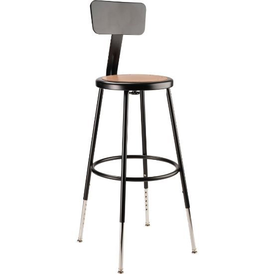 Picture of National Public Seating Adjustable Hardboard Stool With Back, 25in-33inH, Black