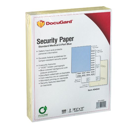 Picture of DocuGard Medical Prescription Papers And Business Checks, Standard Medical 6, 2-Part, 8 1/2in X 11in, Blue/Canary, Pack Of 250