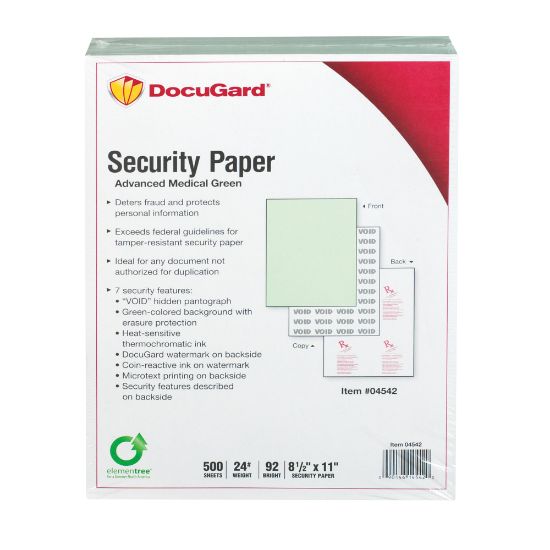 Picture of DocuGard Medical Prescription Papers, Advanced Medical 7, 1-Part, 8 1/2in x 11, 500 Sheets, Green