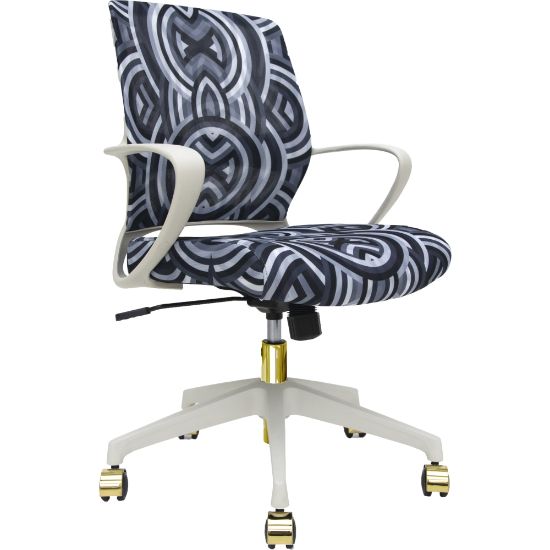 Picture of Raynor Elizabeth Sutton Gramercy Fabric Mid-Back Task Chair, Greyscale Echo/White/Gold