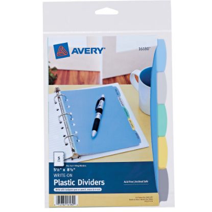 Picture of Avery Write & Erase Plastic Dividers, 5 1/2in x 8 1/2in, Multicolor, 5-Tab