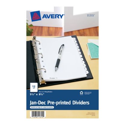 Picture of Avery Mini Preprinted Dividers, 5-1/2in x 8-1/2in, 12-Tab (Jan.-Dec.), White, 1 Set