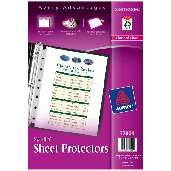 Picture of Avery Diamond Clear Heavyweight Sheet Protectors For Mini Binders, 5 1/2in x 8 1/2in, 7-Hole, Clear, Pack Of 25