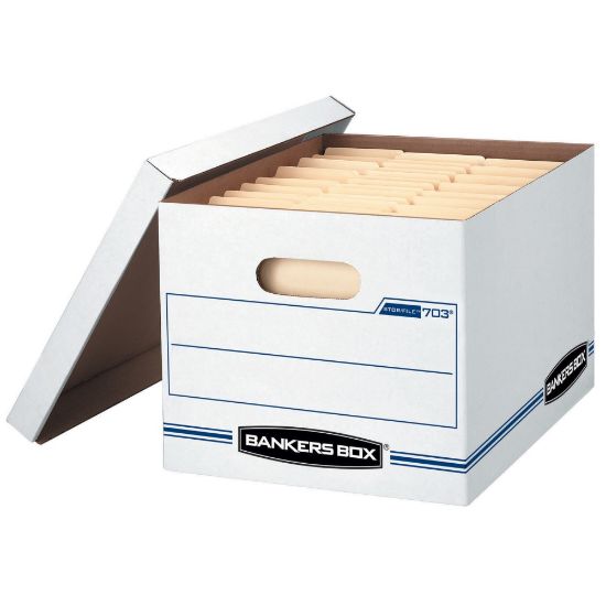 Picture of Bankers Box Stor/File Standard-Duty Storage Boxes With Lift-Off Lids, Letter/Legal Size, 10in x 12in x 15in, 60% Recycled, White/Blue, Case Of 20