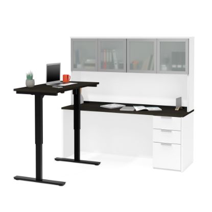 Picture of Bestar Pro-Concept Plus 72inW L-Shaped Standing Corner Desk With Hutch, White/Deep Gray