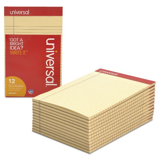 Picture of Universal Color Perforated Notepads, 5in x 8in, Narrow Ruled, 100 Pages (50 Sheets), Ivory, Pack Of 12