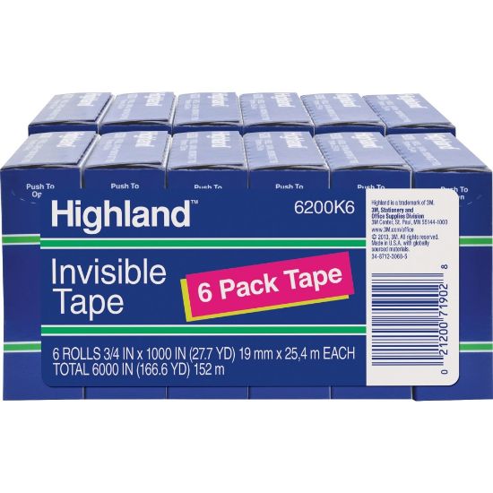 Picture of Highland 3/4inW Matte-finish Invisible Tape - 27.78 yd Length x 0.75in Width - 1in Core - 12 / Bundle - Matte Clear