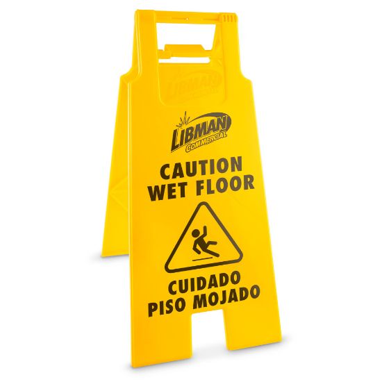 Picture of Libman Commercial 2-Sided Caution Wet Floor Signs, 25in x 18in, Yellow, Pack Of 4 Signs