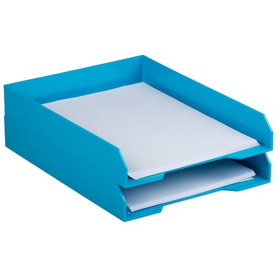 Picture of JAM Paper Stackable Paper Trays, 2inH x 9-3/4inW x 12-1/2inD, Blue, Pack Of 2 Trays