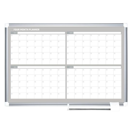 Picture of MasterVision Dry-Erase Calendar Whiteboard With 4-Month Grid, 24in x 36in, Metal Frame With Gray Finish