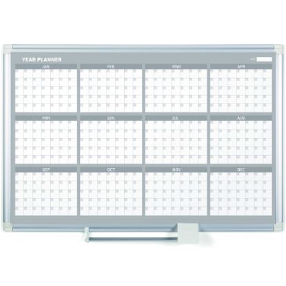 Picture of MasterVision 36in 12-month Calendar Planning Board - Monthly, Yearly - 12 Month - White - Aluminum - 24in Height x 36in Width - Magnetic, Dry Erase Surface, Durable, Reference Calendar, Accessory Tray, Scratch Resistant, Ghost Resistant - 1 Each