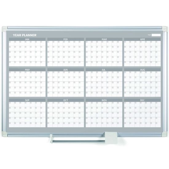 Picture of MasterVision 36in 12-month Calendar Planning Board - Monthly, Yearly - 12 Month - White - Aluminum - 24in Height x 36in Width - Magnetic, Dry Erase Surface, Durable, Reference Calendar, Accessory Tray, Scratch Resistant, Ghost Resistant - 1 Each