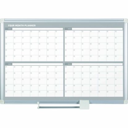 Picture of MasterVision 4-Month Magnetic Dry-Erase Planner - Monthly - 4 Month - Silver, White - Aluminum - 36in Height x 48in Width - Scratch Resistant, Ghost Resistant, Accessory Tray, Dry Erase Surface, Heavy Duty, Magnetic - 1 Each