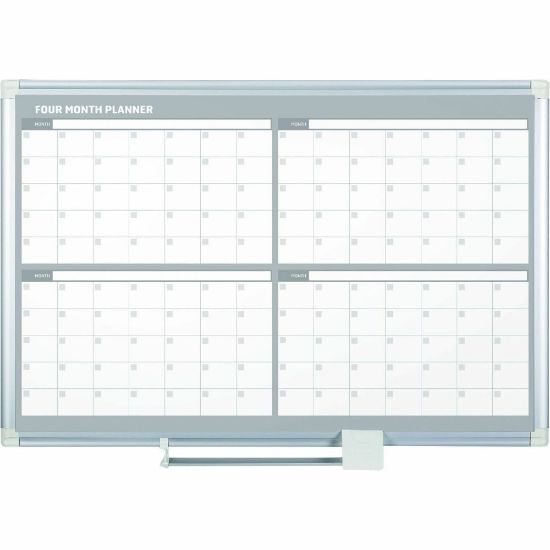 Picture of MasterVision 4-Month Magnetic Dry-Erase Planner - Monthly - 4 Month - Silver, White - Aluminum - 36in Height x 48in Width - Scratch Resistant, Ghost Resistant, Accessory Tray, Dry Erase Surface, Heavy Duty, Magnetic - 1 Each