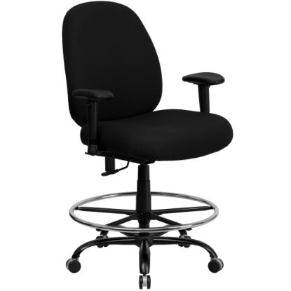 Picture of Flash Furniture HERCULES Big & Tall Fabric Ergonomic Drafting Chair with Adjustable Back Height and Arms, Black