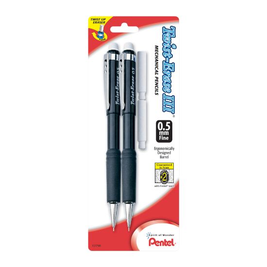 Picture of Pentel Twist-Erase III Mechanical Pencils, 0.5mm, #2 Lead, Assorted Barrel Colors, Pack Of 2