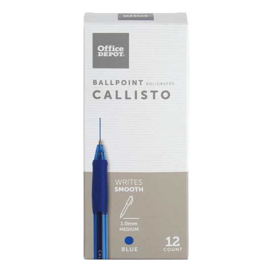 Picture of Office Depot Brand Callisto Soft-Grip Retractable Ballpoint Pens, Medium Point, 1.0 mm, Clear Barrel, Blue Ink, Pack Of 12