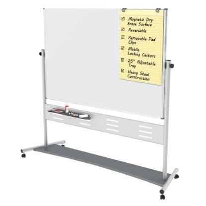 Picture of MasterVision Gold Ultra Evolution Revolver Magnetic Mobile Dry-Erase Whiteboard Easel, 70in x 47in, Aluminum Frame With Silver Finish