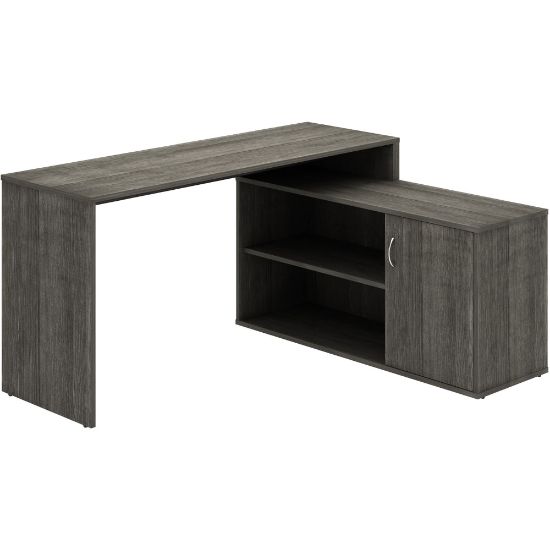 Picture of LYS L-Shape Workstation with Cabinet - For - Table TopLaminated L-shaped Top - 200 lb Capacity - 29.50in Height x 60in Width x 47.25in Depth - Assembly Required - Weathered Charcoal - Particleboard - 1 Each