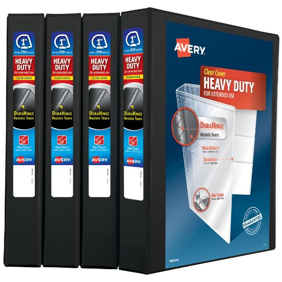 Picture of Avery Heavy-Duty View 3 Ring Binders, 1in One Touch Slant Rings, Black, Pack Of 4