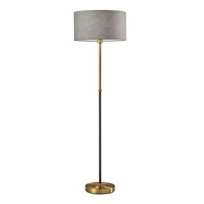 Picture of Adesso Bergen Floor Lamp, 59inH, Gray Shade/Black And Antique Brass Base