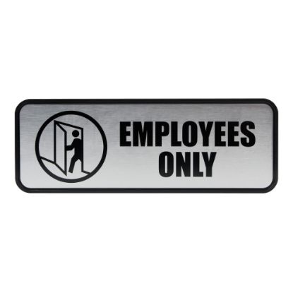 Picture of Cosco Brushed Metal "Employees Only" Sign, 3in x 9in, Silver