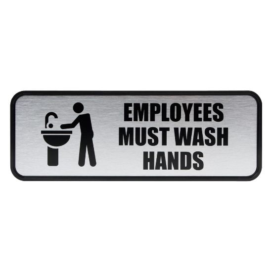 Picture of Cosco Brushed Metal "Employees Must Wash Hands" Sign, 3in x 9in, Silver