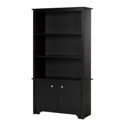 Picture of South Shore Vito 61inH 3-Shelf Bookcase With Doors, Pure Black