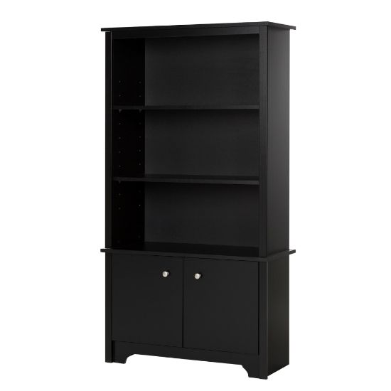 Picture of South Shore Vito 61inH 3-Shelf Bookcase With Doors, Pure Black