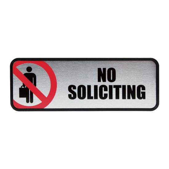 Picture of Cosco Brushed Metal "No Soliciting" Sign, 3in x 9in