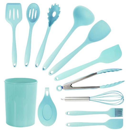 Picture of MegaChef 12-Piece Silicone Kitchen Utensil Set, Light Teal