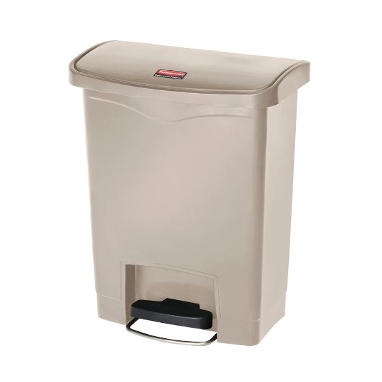 Picture of Rubbermaid Slim Jim Rectangular Plastic Wastebasket, Step-On, 8 Gallons, Beige