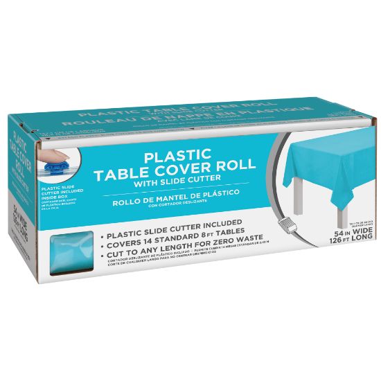 Picture of Amscan Boxed Plastic Table Roll, Caribbean Blue, 54in x 126'