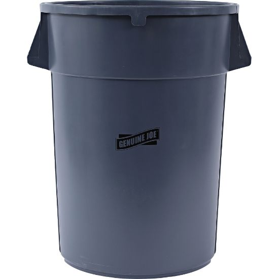 Picture of Genuine Joe 44-gallon Heavy-duty Trash Container - 44 gal Capacity - Heavy Duty, Handle - 24in Height x 31.5in Width x 24in Depth - Gray - 1 Each