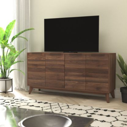 Picture of Flash Furniture Hatfield Mid-Century Modern 4-Door Storage TV Stand For 64in TVs, Dark Walnut