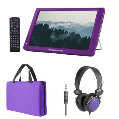 Picture of Trexonic Portable Rechargeable 14in LED TV With Carry Bag And Headphones, Purple, 995117193M