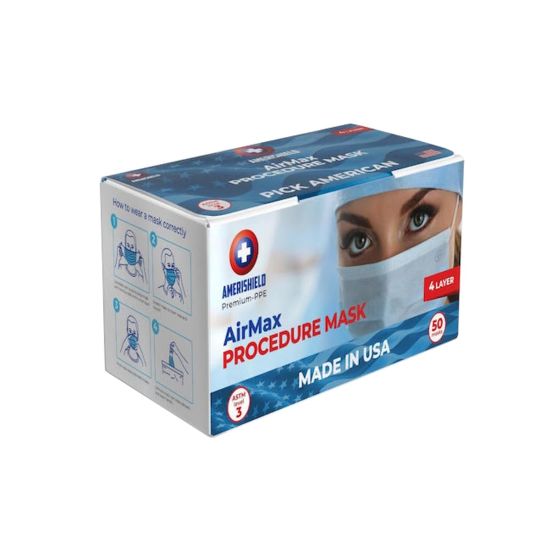 Picture of Amerishield AirMax Level 3 Surgical Masks, One Size, Blue, 50 Masks Per Box, Case Of 40 Boxes