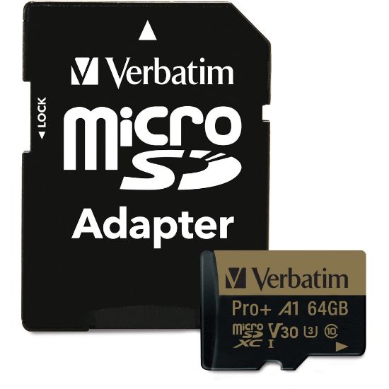 Picture of Verbatim PRO Plus 64 GB Class 10/UHS-I (U3) microSDXC - 1 Pack - 100 MB/s Read - 80 MB/s Write - 666x Memory Speed - Lifetime Warranty