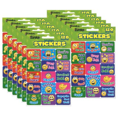 Picture of Eureka Success Stickers, Emoticons, 120 Stickers Per Pack, Set Of 12 Packs