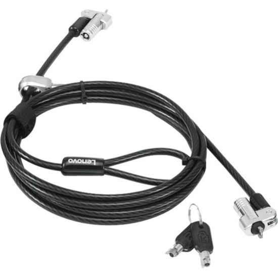 Picture of Lenovo NanoSaver Twin Head Cable Lock - Patented T-bar/Key Lock - Black - Carbon Steel, Plastic - 6.56 ft - For Notebook, Desktop Computer, Tablet, Monitor