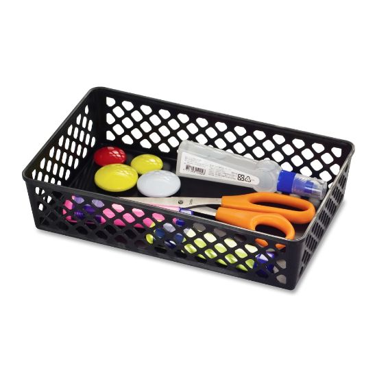 Picture of OIC Plastic Supply Baskets, Small Size, 2 3/8in x 10 1/6in x 6 1/8in, 30% Recycled, Black, Pack Of 2