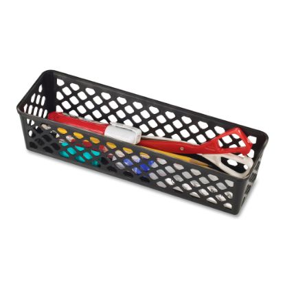 Picture of OIC Plastic Supply Baskets, Small Size, 2 3/8in x 10 1/8in x 3 1/16in, 30% Recycled, Black, Pack Of 3