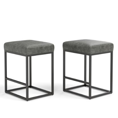 Picture of ALPHA HOME Faux Leather Counter-Height Stools, Gray, Set Of 2 Stools