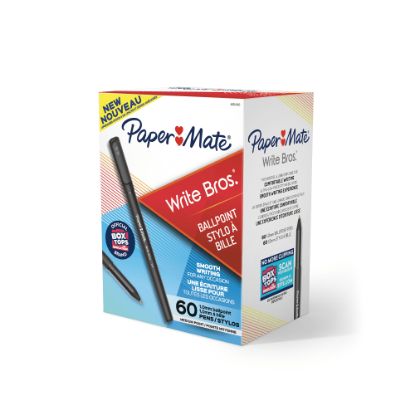 Picture of Paper Mate Write Bros. Ballpoint Stick Pens, Medium Point, 1.0mm, Black Barrel, Black Ink, Pack Of 60